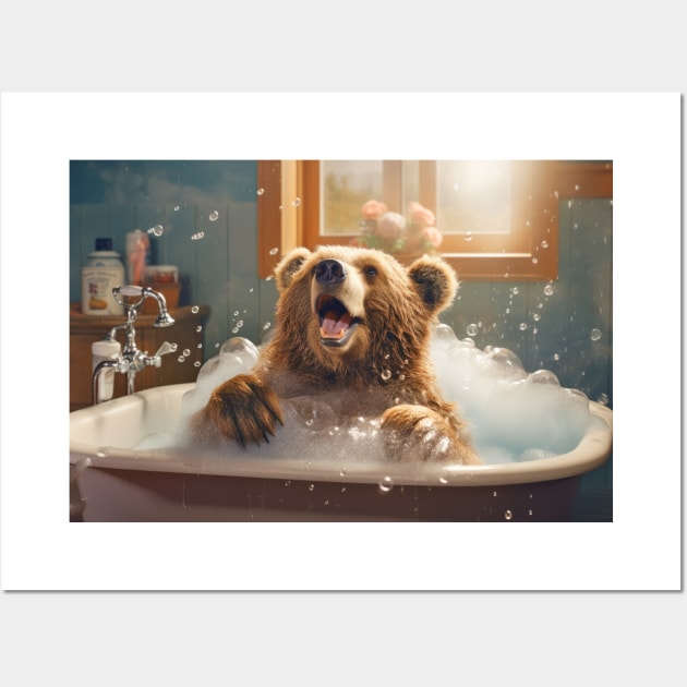 Grizzly Bear Animal Fun Lake Fishing Happy Relax Time Wall Art by Cubebox